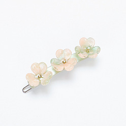 Linen Fashion Flower Cellulose Acetate(Resin) Hair Barrettes, Frog Buckle Hairpin for Women, Girls, with Iron Clips, Linen, 20x63mm
