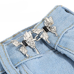 Platinum Butterfly Shape Alloy Adjustable Jean Button Pins, Waist Tightener, Sewing Fasteners for Garment Accessories, Platinum, 30x58mm