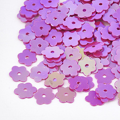 Magenta Ornament Accessories, PVC Plastic Paillette/Sequins Beads, Flower, Magenta, 6x7~7.5x0.4mm, Hole: 1mm, about 35000pcs/500g