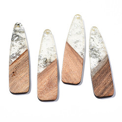 Silver Resin & Walnut Wood Big Pendants, with Silver Foil, Bullet, Silver, 66~66.5x17x3~3.5mm, Hole: 1.6mm