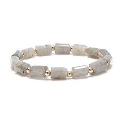 Labradorite Natural Labradorite Column Beaded Stretch Bracelet, Gemstone Jewelry for Women, Inner Diameter: 2-1/8 inch(5.4cm)
