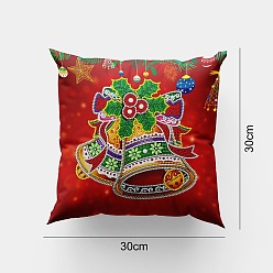 Christmas Bell DIY Diamond Painting Pillowcase Kits, including Cloth, Resin Rhinestones, Diamond Sticky Pen, Tray Plate and Glue Clay, Square, Christmas Bell Pattern, 300x300mm