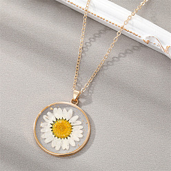 White Daisy 4 Boho Style Multi-color Dried Flower Necklace with Roses and Chrysanthemums