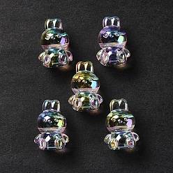 Pink UV Plating Rainbow Iridescent Acrylic Beads, Rabbit, Pink, 18x12x10.5mm, Hole: 2.6mm