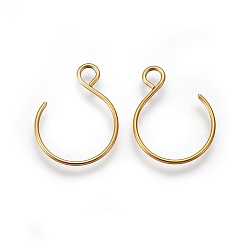 Golden Ion Plating(IP) 304 Stainless Steel Earring Hooks, with Horizontal Loop, Balloon Ear Wire, Golden, 18.5x14x0.8mm, Hole: 2mm, 20 Gauge, Pin: 0.8mm