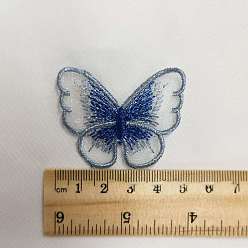 Bleu Acier Organza de broderie de fil métallique informatisé cousu sur des patchs de vêtements, papillon, bleu acier, 40x50mm