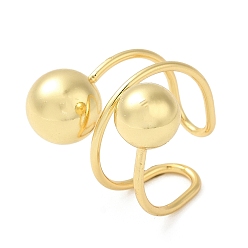 Real 18K Gold Plated Rack Plating Brass Round Ball Beaded Open Cuff Rings, Cadmium Free & Lead Free, Real 18K Gold Plated, US Size 9 3/4(19.5mm)