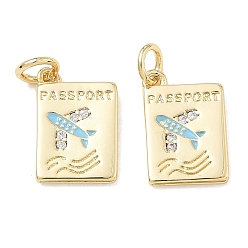 Azul Cielo Micro pavé de latón con circonitas cúbicas transparentes y dijes esmaltados, amuletos para pasaporte, sin plomo y cadmio, chapado en rack, larga duración plateado, real 18 k chapado en oro, luz azul cielo, 14x10x1.6 mm, agujero: 3.5 mm