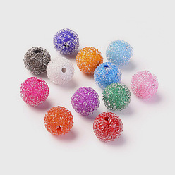 Mixed Color Resin Beads, with Crystal Rhinestone, Imitation Candy Food Style, Round, Mixed Color, 15.5mm, Hole: 2mm