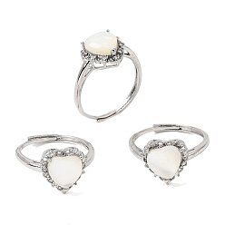 Platino Micro latón allanar anillos zirconia cúbico, corazón, con cáscara blanca natural, Platino, corazón: 11.5x11.5 mm, tamaño de EE. UU. 7 1/4 (17.5 mm)