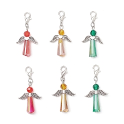 (52) Непрозрачная лаванда 6 шт. ангельские стеклянные подвесные украшения, с цинковым сплавом застежками омаров коготь, разноцветные, 43~43.5 мм