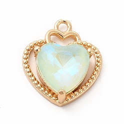 Chrysolite Brass with K9 Glass Charms, Golden, Heart Charms, Chrysolite, 18x15.5x6mm, Hole: 1.5mm