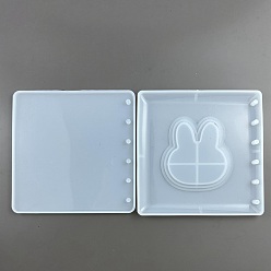 Rabbit Silicone Binder Notebook Cover Quicksand Molds, Shaker Molds, Resin Casting Molds, for UV Resin, Epoxy Resin Craft Making, Rabbit, 120x120x8mm, 2pcs/set