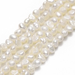 Linen Natural Cultured Freshwater Pearl Beads Strands, Two Sides Polished, Linen, 4x3~3.5x3mm, Hole: 0.5mm, about 94~96pcs/strand, 14.65~14.76''(37.2~37.5cm)
