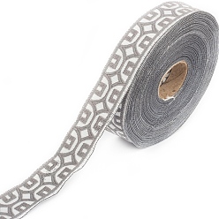 Light Grey 25M Ethnic Style Polyester Embroidery Coin Ribbons, Flat Jacquard Ribbon, Garment Accessories, Light Grey, 1-1/8 inch(30mm), about 27.34 Yards(25m)/roll