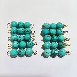 Turquoise 10Pcs Triple Synthetic Turquoise Round Beaded Connector Charms, with Golden 304 Stainless Steel Ball Head Pins & Iron Eye Pin & Brass Beads, 30.3~30.4x8mm, Hole: 2mm