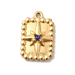 Капри Синий 304 подвески из нержавеющей стали с микропаве из стразов, прямоугольник со звездным узором, ионное покрытие (ip), реальный 18 k позолоченный, Капри синий, 16.5x11x4 мм, отверстие : 1 мм