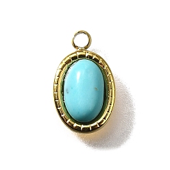 Синтетическая Бирюза 304 прелести нержавеющей стали, овальные, с синтетическими бирюзовый, реальный 18 k позолоченный, ионное покрытие (ip), 10x6x3.5 мм, отверстие : 1.2 мм