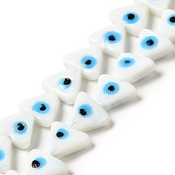 White Evil Eye Handmade Lampwork Beads Strands, Triangle, White, 10~12x13~13.5x3.5~4mm, Hole: 1.2mm, about 36pcs/strand, 16.42 inch(41.7cm)