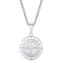 Stainless Steel Color Stainless Steel Compass Pendant Necklaces, Stainless Steel Color, 23.62 inch(60cm)