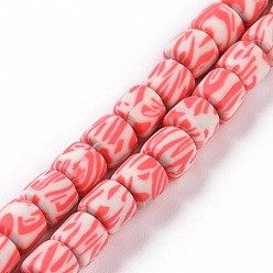 Tomato Handmade Polyester Clay Beads Strand, Column, Tomato, 6~7x6~6.5mm, Hole: 1.6~2mm, about 61~62pcs/strand, 15.75''(40cm)