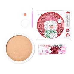 Red DIY Christmas Theme Diamond Painting Kits For Kids, Snowman Pattern Photo Frame Making, with Resin Rhinestones, Pen, Tray Plate and Glue Clay, Red, 19.7x1.6cm, Inner Diameter: 16.9cm