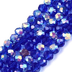 Средно-синий Нити из прозрачных стеклянных бусин-ронделей с цветным покрытием ab, граненые, светло-синий, 4x3.5 мм, отверстие : 0.6~0.9 мм, около 105~115 шт / нитка, 14.37~16.14'' (36.5~41 см)