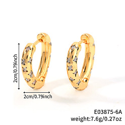 Сердце Серьги-кольца из латуни с прозрачным кубическим цирконием, золотые, сердце, 20x20 мм