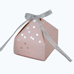 Pink Boîtes à bonbons pliantes en carton, boîte d'emballage de cadeau de mariage, avec ruban, forme de maison, rose, 6x6x7.5 cm