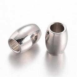 Platinum Barrel Brass European Large Hole Beads, Platinum, 9x7mm, Hole: 4mm