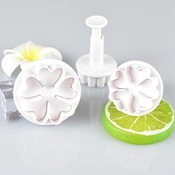 White Plastic Cookie Fondant Stamper Set, Biscuit Cookie Stamp Impress, Round with Flower Pattern, White, 29~43x42~51mm, about 3pcs/set