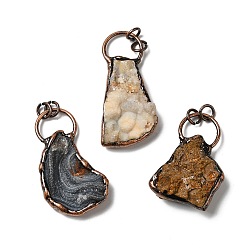 Natural Agate Raw Rough Natural Sun Agate Big Pendants, Nuggets Charms, with Red Copper Plated Brass Findings, Cadmium Free & Lead Free, 52~65x29.5~35x9.5~15.5mm, Hole: 6mm