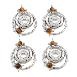 Платина Природных тигровый глаз подвески, подвески в виде спиралей в форме солнца с латунными микропаве из прозрачных кубических цирконий, платина, 23.5x18x5 мм, отверстие : 2 мм