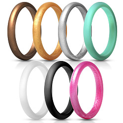 seven color group one 7-Color Set of 2.7mm Wide Silicone Rings for Women - European and American Valentine's Day Fine Rings, Women's Tail Rings