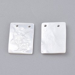 White Shell Natural White Shell Mother of Pearl Shell Pendants, Rectangle with Angel, 16x12x2mm, Hole: 1.2mm