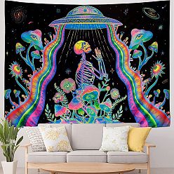 Skull UV Reactive Blacklight Trippy Wall Hanging Tapestry, Hippie Mushroom Tapestry for Home Decoration, Rectangle, Skull, 750x1000mm