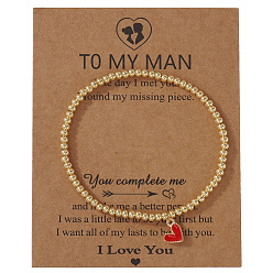 Красный Элегантные браслеты с эмалированными подвесками в виде сердечек, круглые латунные эластичные браслеты с бусинами, красные, внутренний диаметр: 6.89 дюйм (17.5 см)