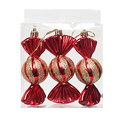 Red Plastic Christmas Candy Pendant Decorations, for Christmas Tree Hanging Decorations, Red, 120x60mm, 3pcs/box