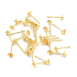 Golden 925 Sterling Silver Stud Earring Findings, Golden, Tray: 3mm, 13mm, pin: 0.7mm