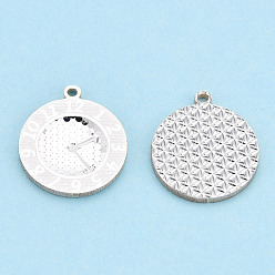Silver 925 Sterling Silver Charms, Clock, Silver, 14x12x1mm, Hole: 1mm