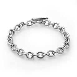 Stainless Steel Color 304 Stainless Steel Cable Chain Bracelets, with Toggle Clasps, Stainless Steel Color, 8-5/8 inch(22cm), 8mm