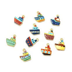 Mixed Color Rack Plating Alloy Pendants, Printed, Lead Free & Cadmium Free & Nickel Free, Ship Charm, Light Gold, Mixed Color, 18.5x15x2mm, Hole: 1.8mm