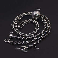 Black Imitation Leather Thin Purse Chain Strap Adjustable, Transfer Bead Chain Bag Chain, with Swivel Clasps, for Shoulder Crossbody Bag, Platinum, Black, 120x0.73cm