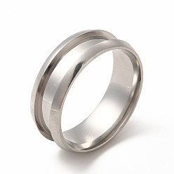 Stainless Steel Color 201 Stainless Steel Grooved Finger Ring Settings, Ring Core Blank, for Inlay Ring Jewelry Making, Stainless Steel Color, Inner Diameter: 19mm, Groove: 4.1mm