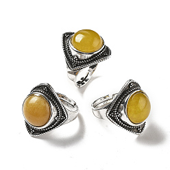 Нефрит Регулируемые кольца из окрашенного натурального нефрита, старинные латунные кольца серебряного тона, ромб, 22 мм, внутренний диаметр: 18 мм