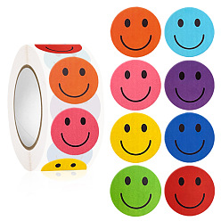 Mixed Color Round Dot Paper Self-adhesive Smiling Face Reward Stickers, Teacher Created Resources Decals, for Kids Teachers, Mixed Color, 25mm, about 500pcs/roll