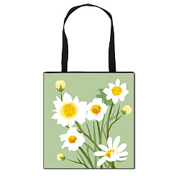 Yellow Green Daisy Flower Printed Polyester Shoulder Bag, Rectangle, Yellow Green, 39.5x39cm