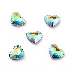 Sphinx K9 Glass Rhinestone Cabochons, Flat Back & Back Plated, Faceted, Heart, Sphinx, 6x5x2mm