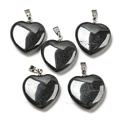 Non-magnetic Hematite Natural Non-magnetic Hematite Pendants, Heart, with Brass Findings, Platinum, 22~23x20~20.5x6~7.5mm, Hole: 5x8mm