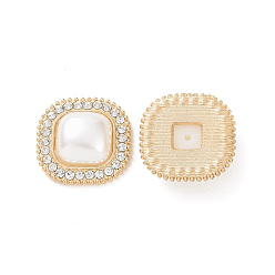 Golden ABS Imitation Pearl Cabochons, with Alloy Rhinestone Finding, Square, Golden, 20x20x7mm